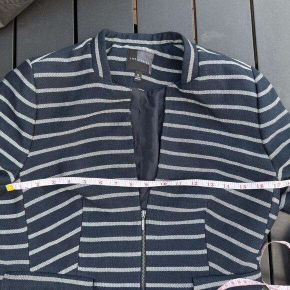 The Limited Womens Blazer Coat Jacket Stretch Navy Stripes 1/2 Zip Size Medium - Picture 8 of 8